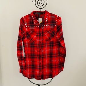 Derek Heart * Red flannel with stud detail
